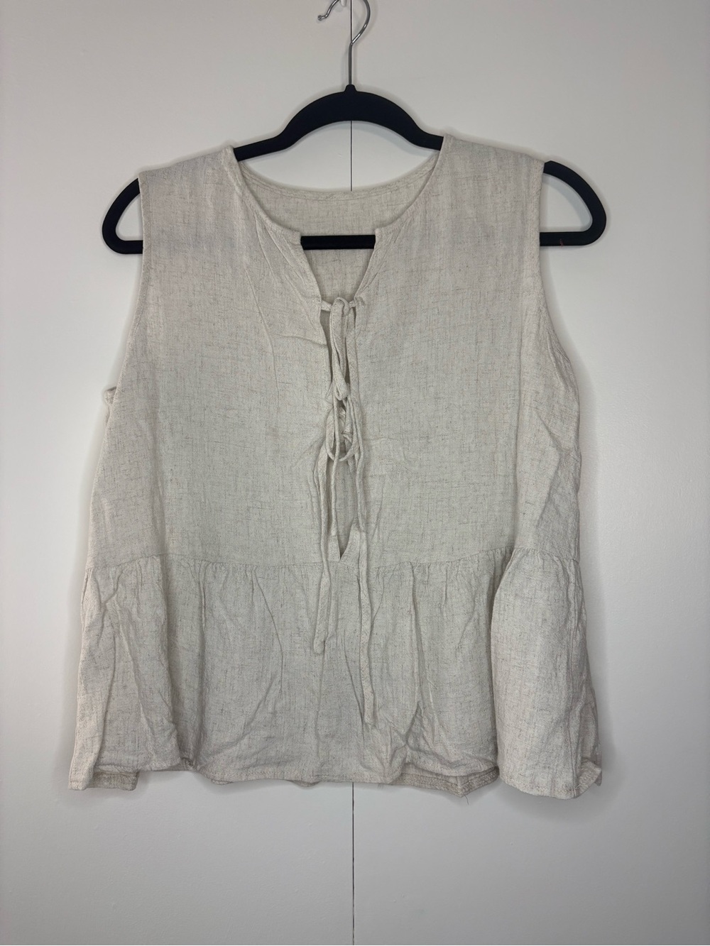 Women's Cream Front TiePeplum Tank Top